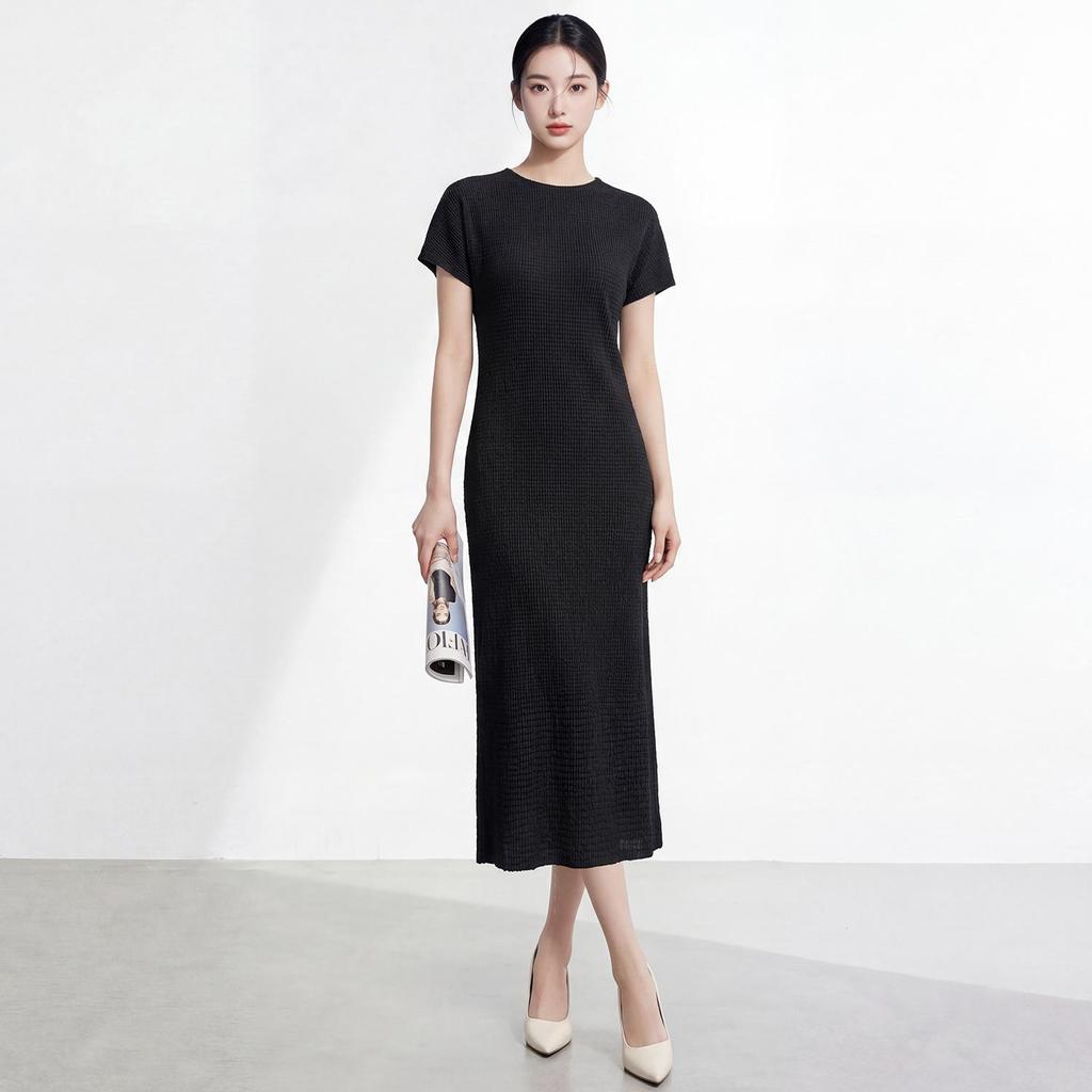 Women's Miyakeme Series Corn Grain Pleated Long Dress – High-Grade Texture
