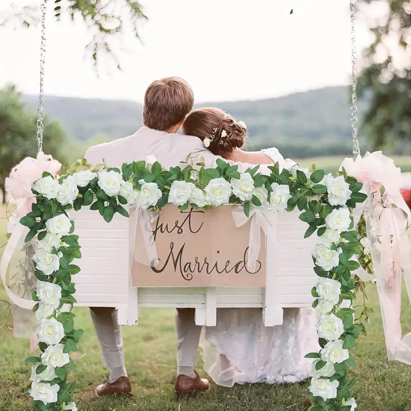 2pcs 86.61inch Artificial Garland - White Roses & Faux Ivy for Outdoor Weddings, Garden Backdrops & Christmas Decor