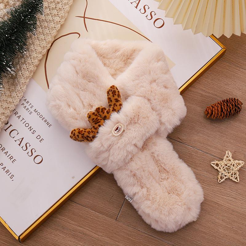 Snood en peluche bois de cerf rouge style coréen: Écharpe d'hiver pour femmes