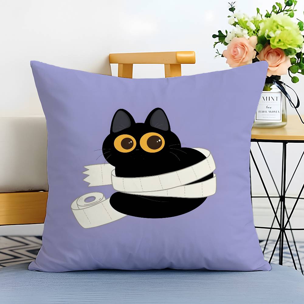 Cartoon Cute Black Cat Home Pillow Case Printed Brushed Fleece Pillow Baby Skin-Touch Eco-Friendly Dye-Sublimat