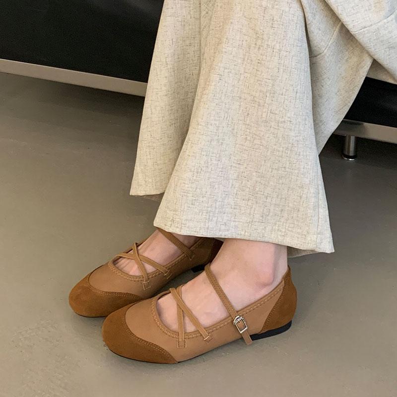 Fashion 2025 New Footwear Buckle Strap Women Mary Janes Flats Shoes Fashion Shallow Luxury Female Round Toe Ladies Flats With Shoes