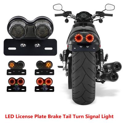 LED License Plate Brake Tail Turn Signal Dual Light For Motorcycle Bobber Cafe