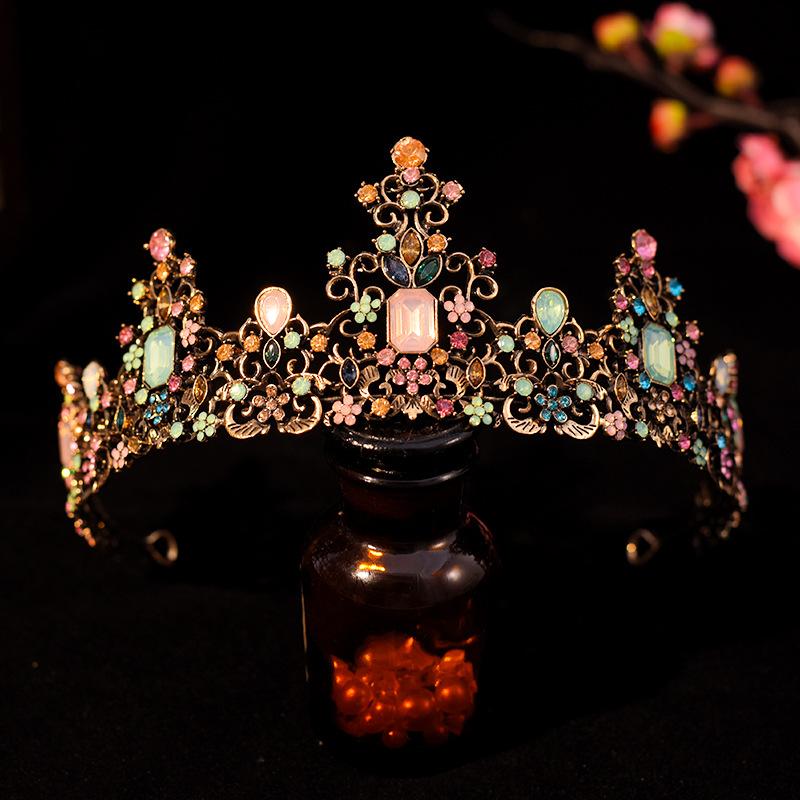 European Fashion Baroque Round Crown Half Crown Color Classic Catwalk Queen Crown Wedding Bride Wedding Dress Headwear