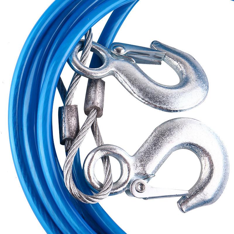 1Pcs 3-7 Tons Steel Wire Tow Ropd Traction Roping Trailer Pulls Rope With Hooks Car Tow Rope Auto Emergency Tools