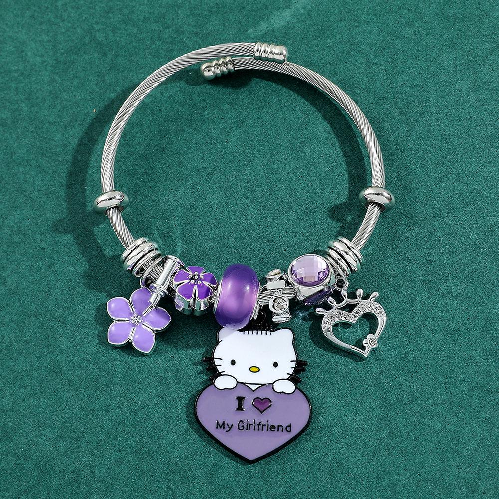 Hello Kitty Rosa Pandora Armband - Niedliches Cartoon-Katzen-Charme-Bügelarmband Schmuck