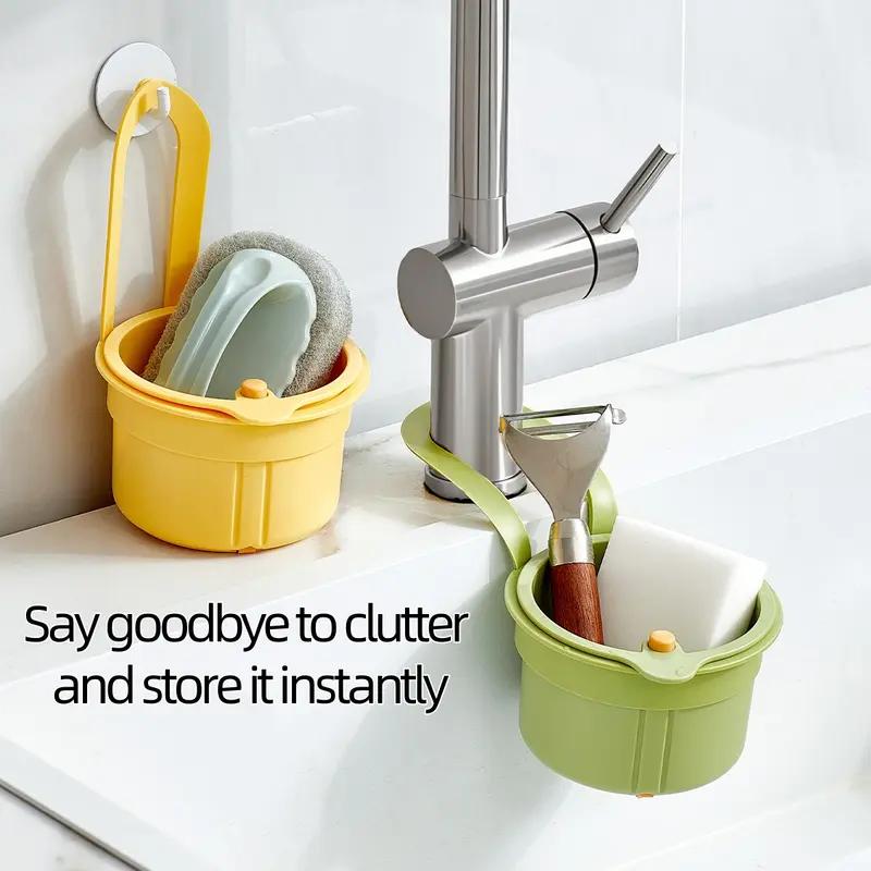 Kitchen Waste Collector Sink Drain Basket Faucet Hanging Filter Bag Adjustable Automatic Dumping Basket Sink Sponge Rack