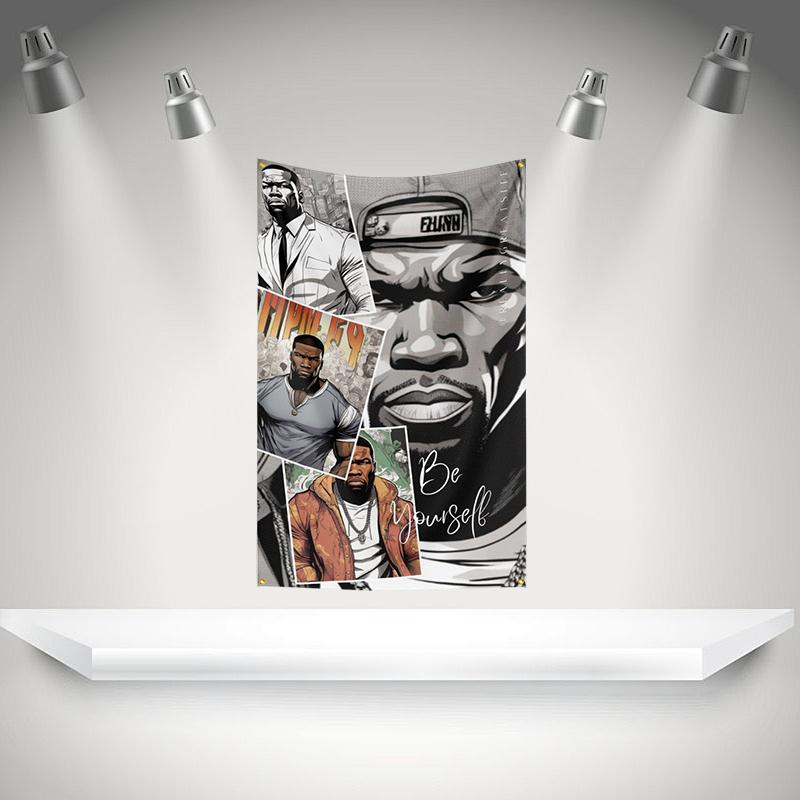 50 C-cents Flag Rock Music Band Banner HD Printing Tapestry Exhibition, Music Band Fans, Garage Decor