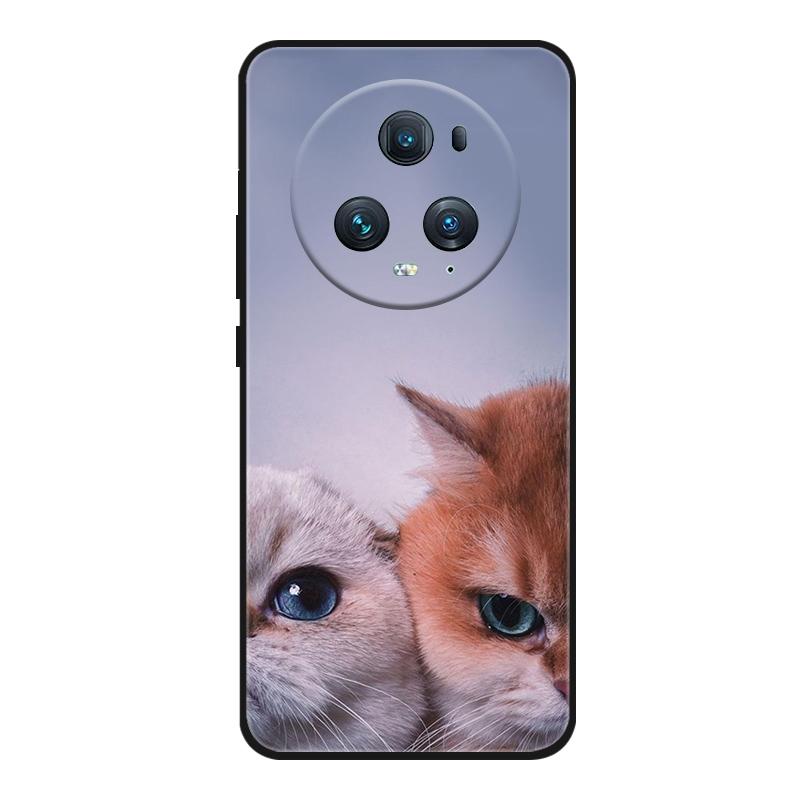 Funda For Honor Magic 5 Pro Phone Case Cute Cartoon Cat Black Silicone Soft Back Cover Case For Honor Magic5 Pro Case PGT-AN10