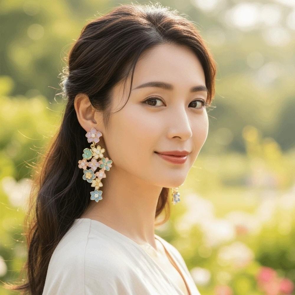 1 pair Temperament Tassel Flower Eardrops Exquisite Dripping Glaze Earrings Daily