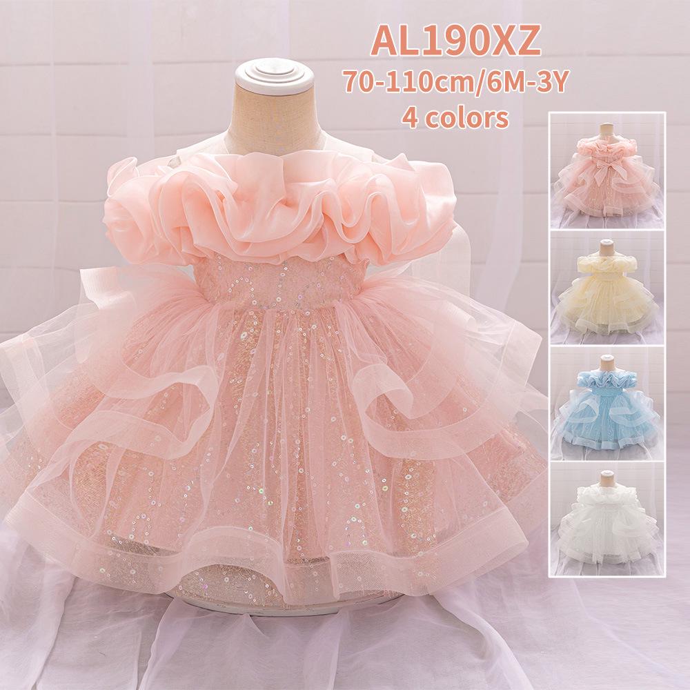 Children's Off-Shoulder Puffy Princess Mesh Dress for Piano Performances