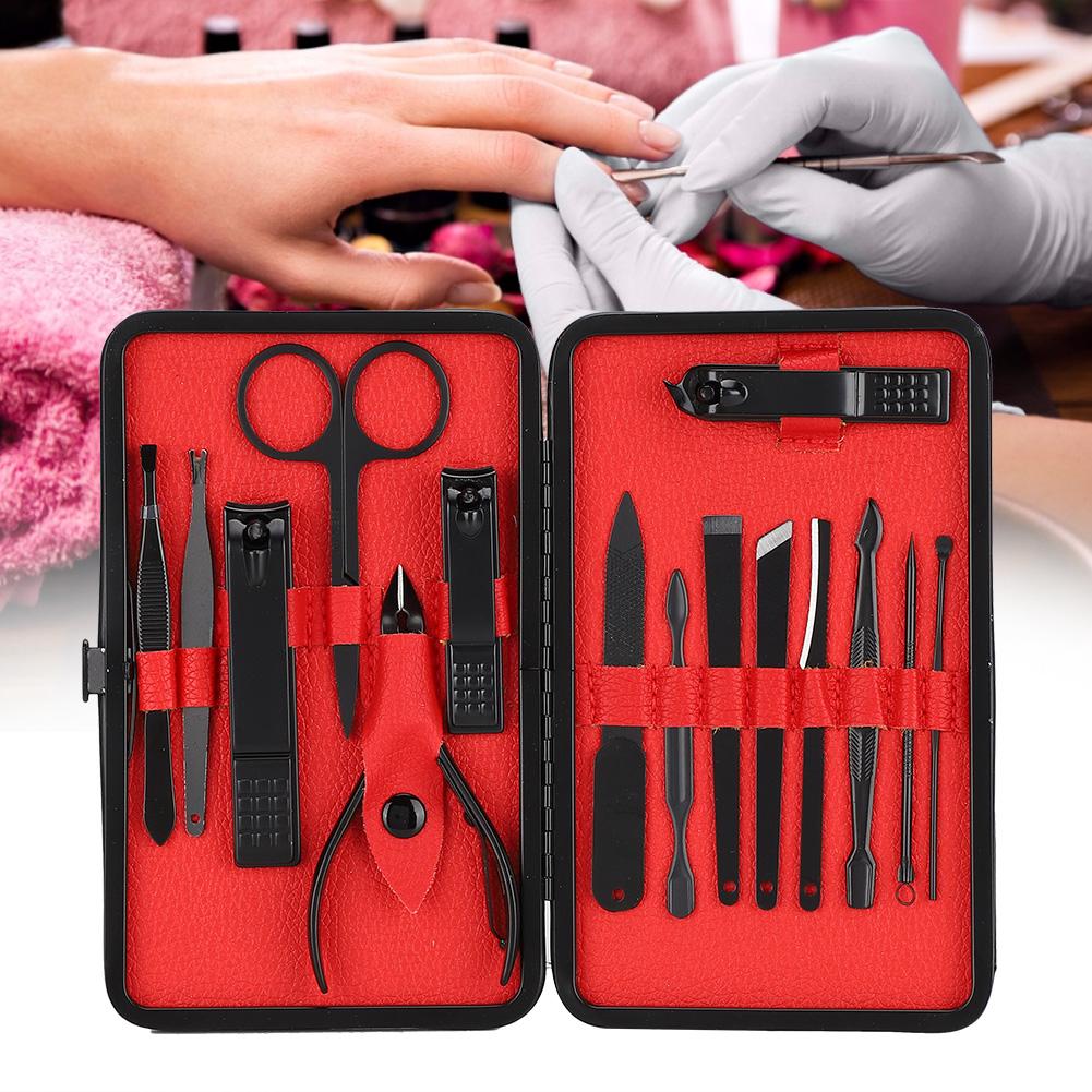 15pcs Stainless Steel Manicure Tool Set Nail Clippers File Dead Skin Remover Kit Black