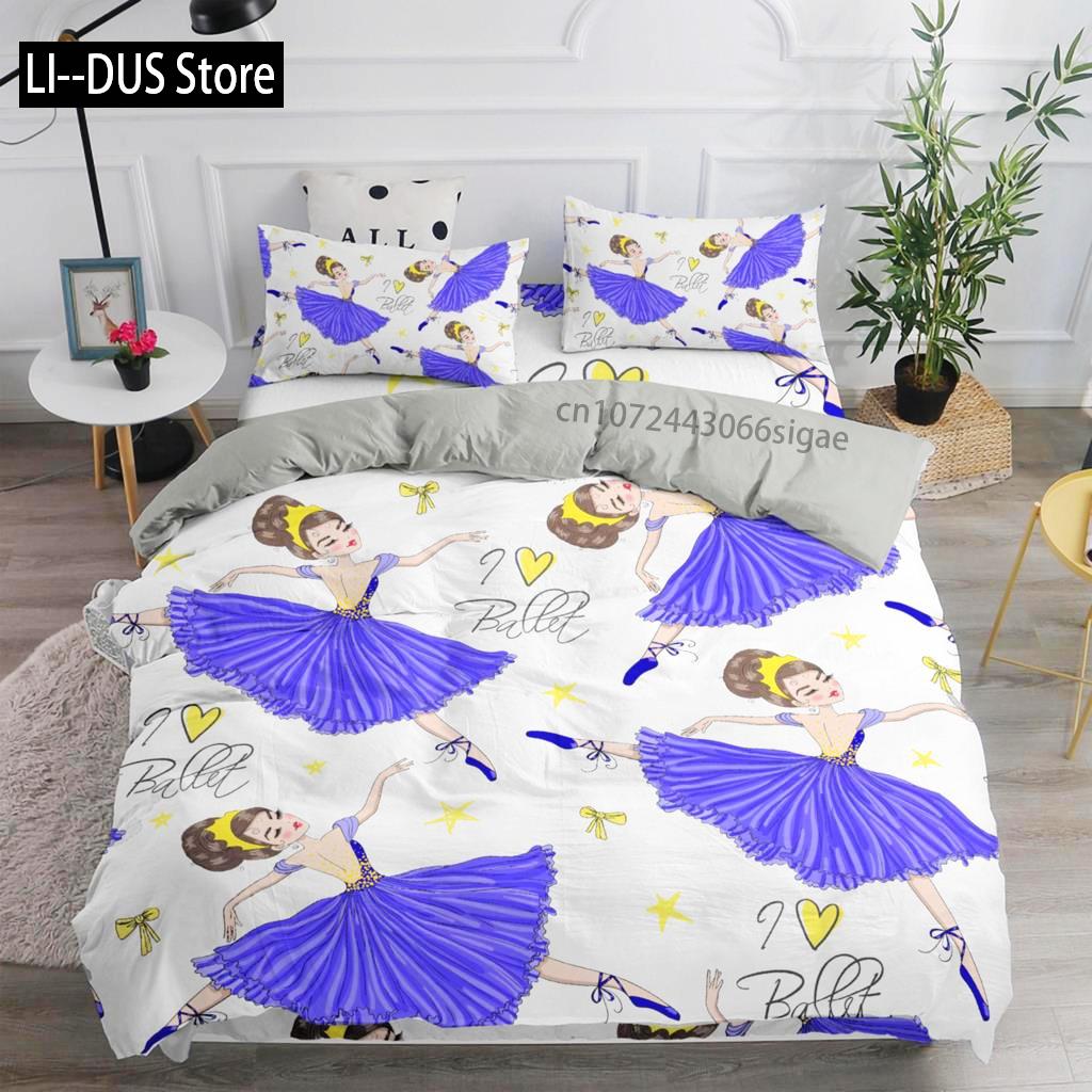 Ballett Tänzerin Bettbezug Cartoon Lieblich Ballerinen Bettwäsche Set Niedlich Prinzessin Mädchen Bettdeckenbezug Für Kinder Kinder Baby