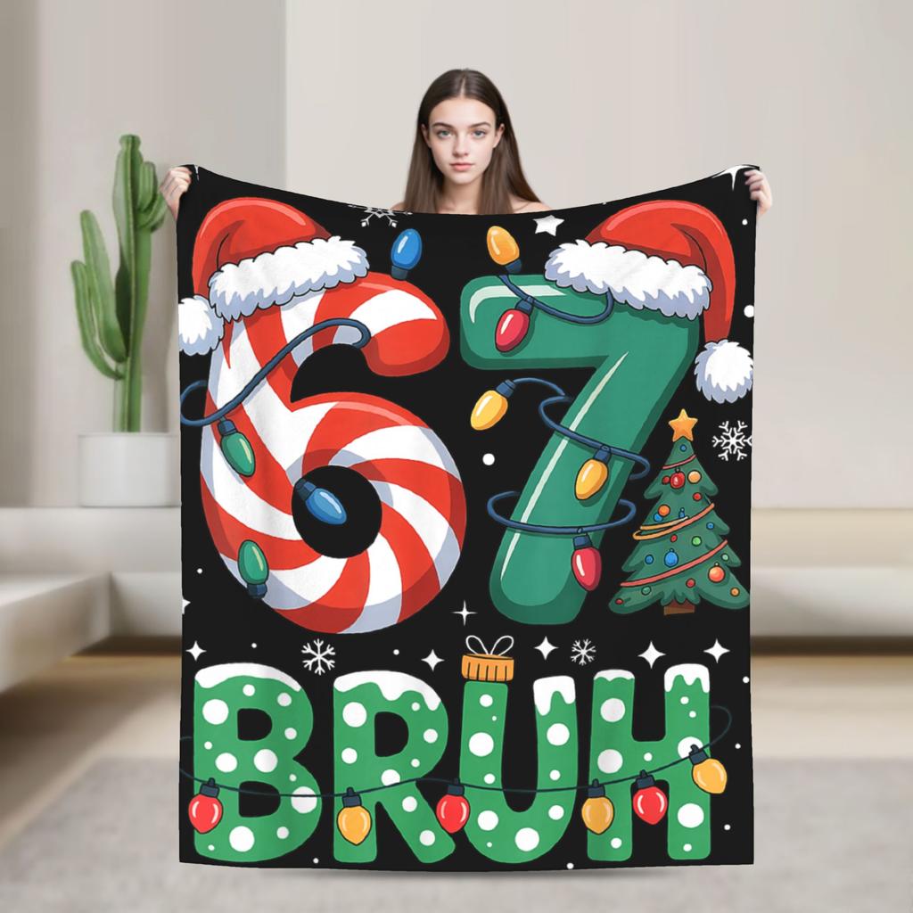 Popular 67 Brainrot Italian Meme Funny Blanket Warm Soft Flannel Throw For Sofa Office Travel Men Women Multi Sizes