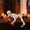 Resin Skeleton Sculpture Halloween Gothic Figurine Holding Glass Bottle Horror Decor Statue Desktop Decoration for Home Office Bookshelf Outdoor