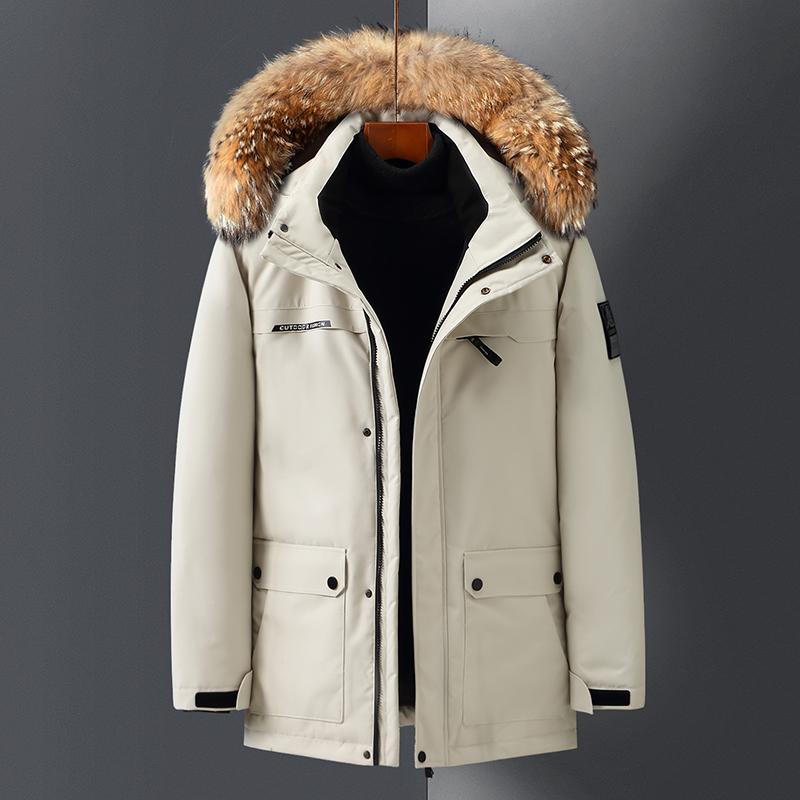 Real Fur Collar Winter White Duck Down Coats for Men Prakas Hooded Thick Warm Down Jackets Man Outerwears