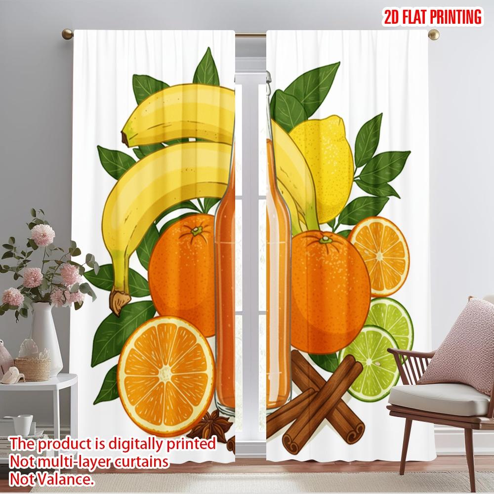 

2pcs 2D flat printing Party Window Curtains Fruit Spice Citrus Blend Polyester Without Electricity Birthday Party Use for gold 52.50×116.00 CM 2pcs