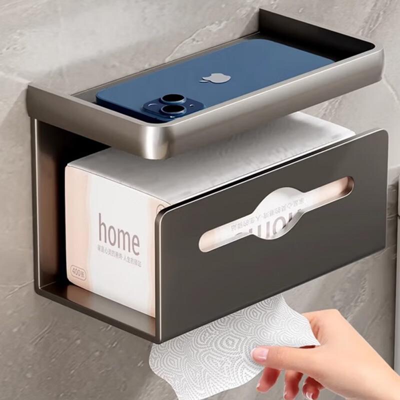 Dual-Roll Punch-Free Bathroom Tissue Holder with Phone Shelf
