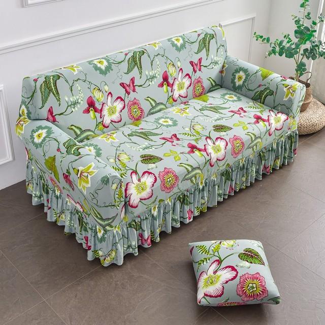 Stretch Sofa Covers Elastic Spandex Sofa Skirt Cover For Living Room Pastoral Floral Armchair Couch Slipcovers