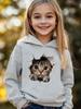 Lustiger 3D-Kätzchen Kinder Hoodie Durchbrechendes Papier Getigertes Kätzchen Niedliches Haustier Cartoon Druck Herbst Winter Fleece Warm Trendiges Sweatshirt