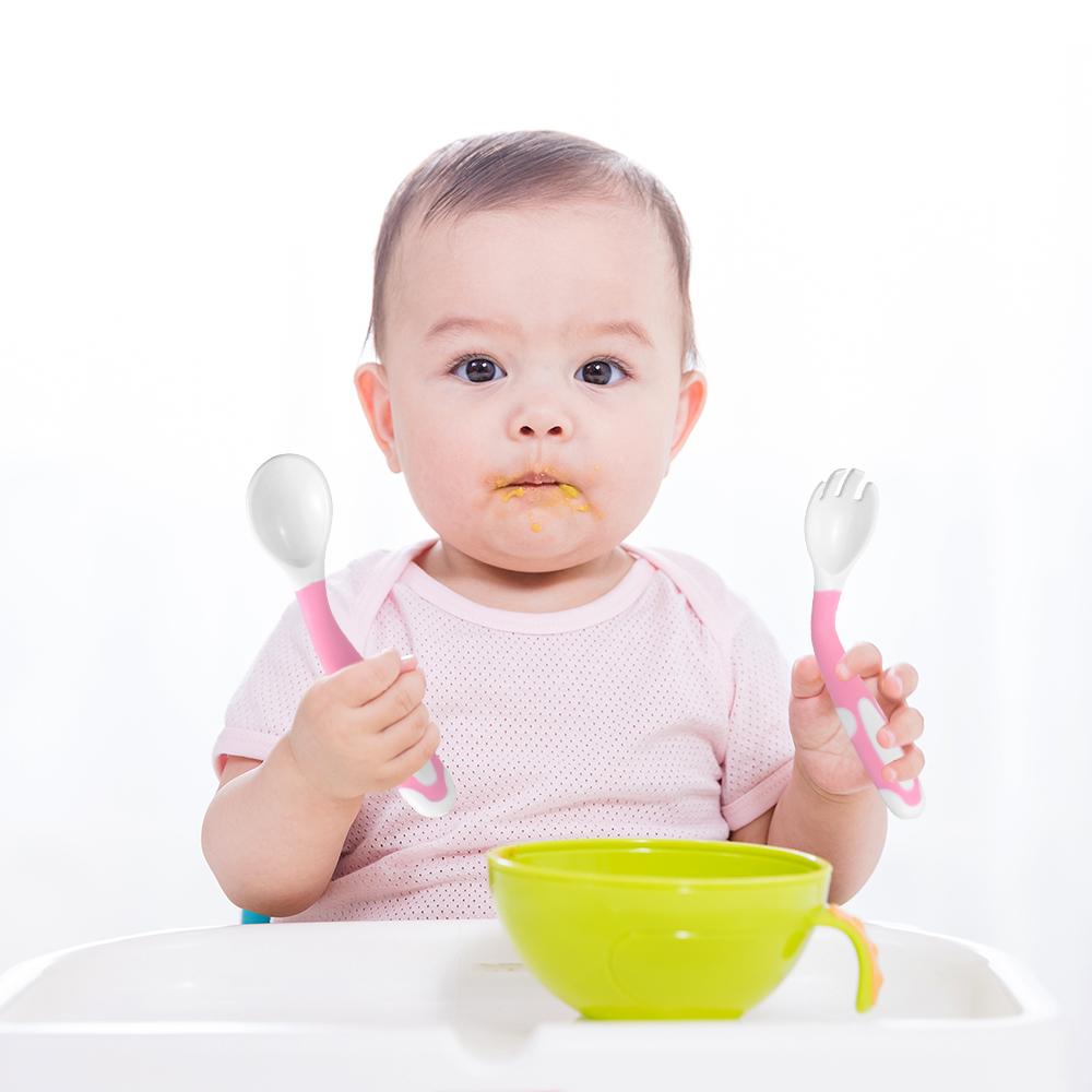 Baby Spoon and Fork Set Travel Case Bendable & Non-Slip Handle Baby Training Spoon with Storage Box Portable Baby Tableware for Babies Infants Toddler