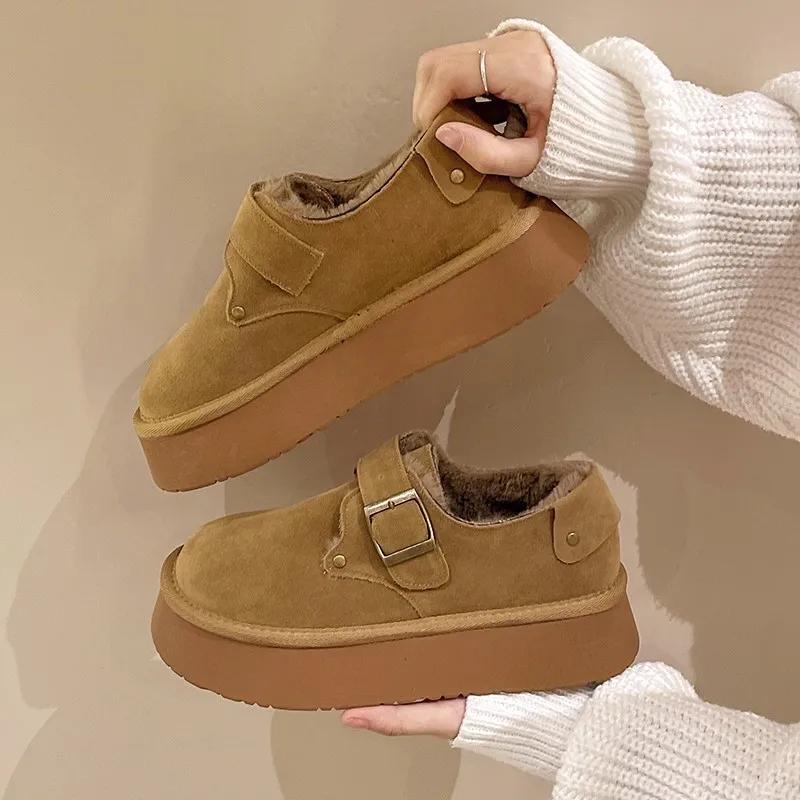 Fashion Women's Shoes Platform Female Footwear Casual Sneaker Round Toe Loafers With Fur Shallow Mouth Slip-on All-Match Clogs Dress New