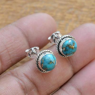 925 Sterling Silver Turquoise Gemstone Studs Post Earrings Jewelry Gift for Women - 3.95 Gms Approx