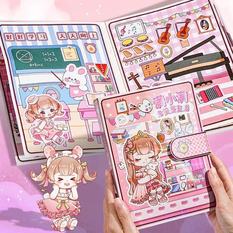 Cute Girl Sticker Quiet Book Reusable Dress Up Themed DIY Craft Activity Toy for Kids Toddlers Party Favor Home Play