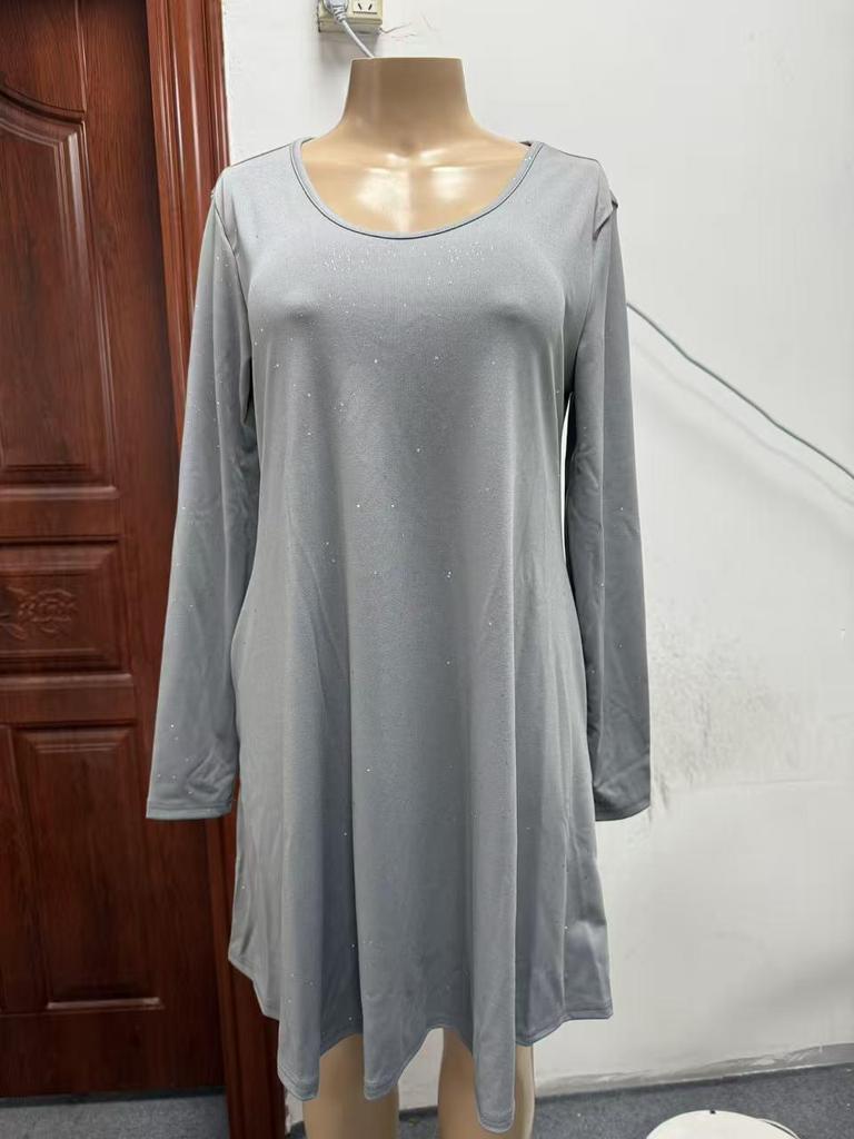 2026 Trendy European & American Style Long Sleeve Pocket Dress with Hot Stamping
