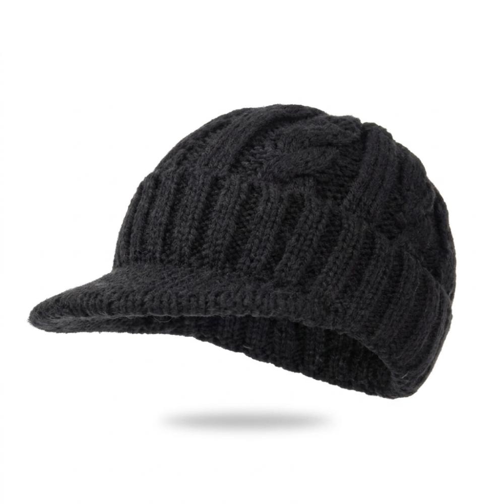 Double Layers Beanie With Earmuffs Thickened Outdoor Warm Hat Warm Knitted Hat for Autumn Winter Style 2-Black