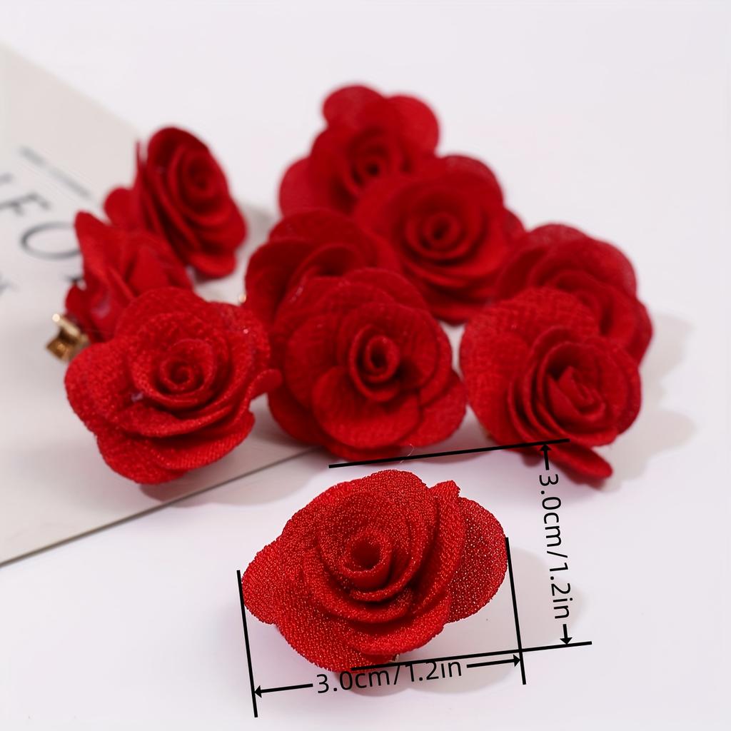 10PCS/Set Romantic Red Fabric Rose Flower Hair Clips - Soft, Elegant, Perfect for Valentine's Day, Party, Wedding