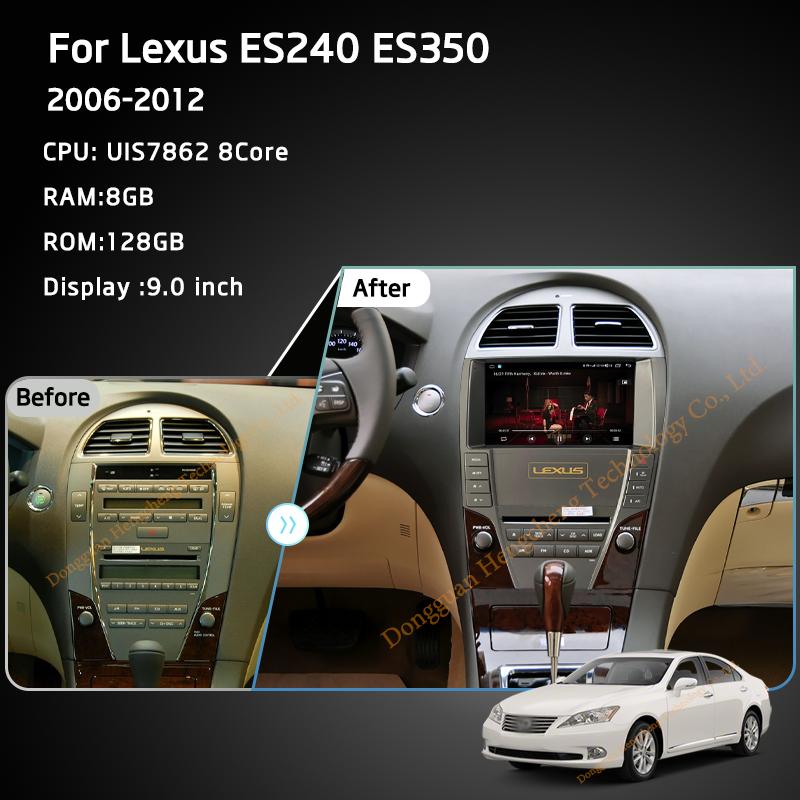 9.0Inch For Lexus ES240 ES350 2006-2012 Car Multimedia Player GPS Navigation Radio Android12 8+128G 8Core CarPlay 4G 360Camera