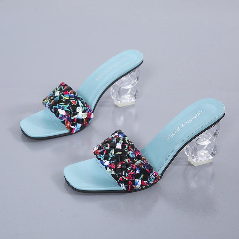 Strange Style Heel Pvc Transparent Clear Women Sandals Peep Toe Summer New Design Slippers Weave Outdoor Women Shoes