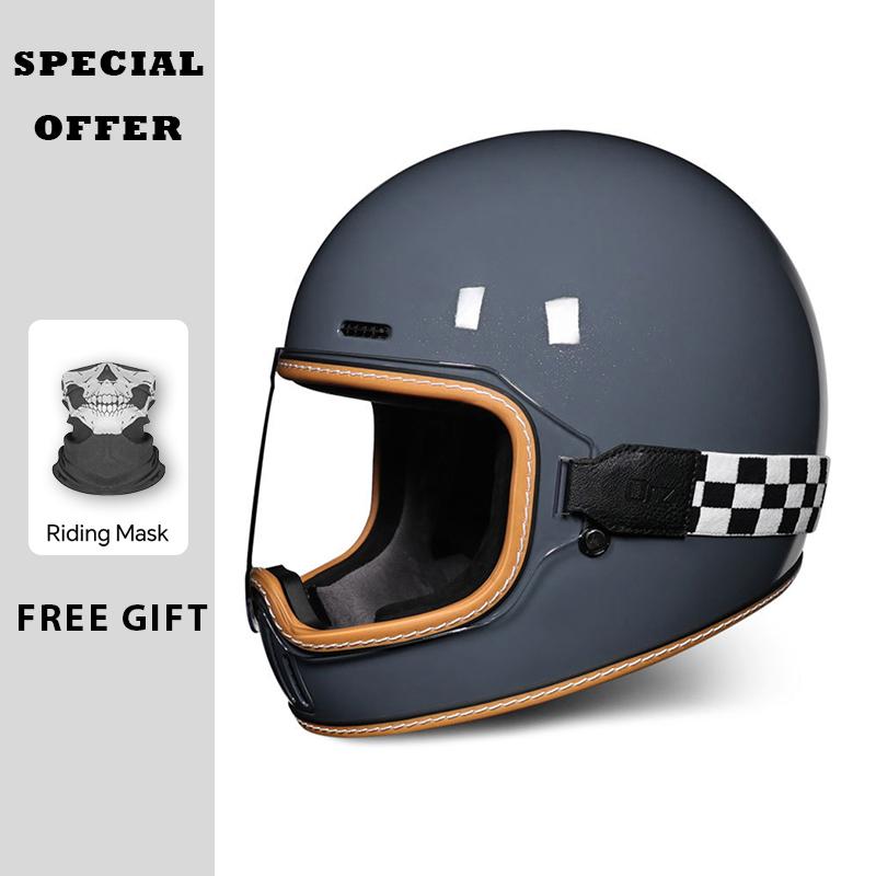 Retro Motorcycle Helmet for Men Women Motorcycle Full Face Helmets Anti-fog Lens Four Seasons Universal DOT Approved Full Helm