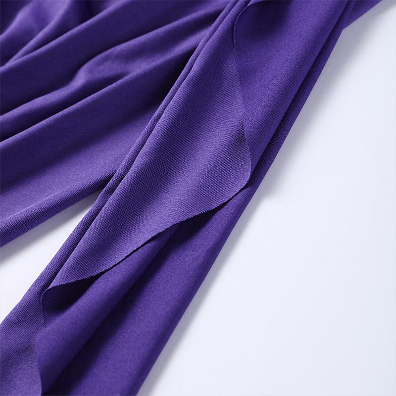 Purple Hollow Dress Sexy Exposed Belly Women Pleated Bow Long Sleeved V-Neck Slim Wrap Hip Dress 2025 New Summer Fashion