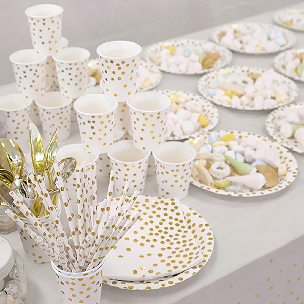Party Supplies Set Disposable Gold Point Paper Dish Meal Napkin Paper Cup Party Disposable Paper Plates Cups Napkins