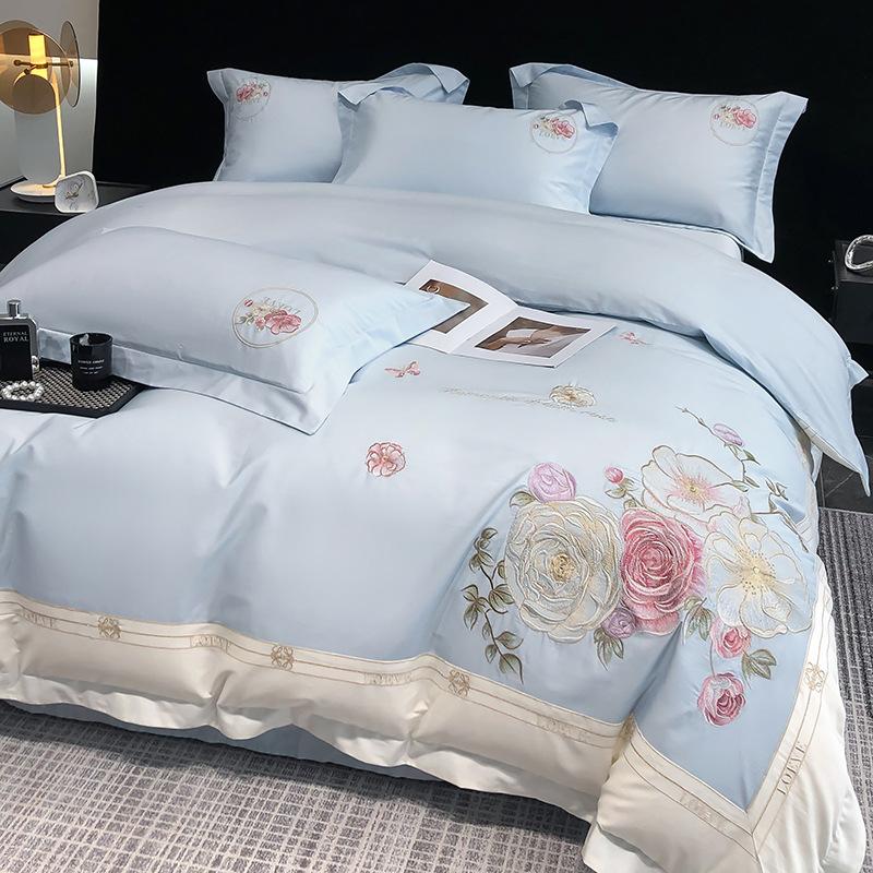 Class A Maternal And Infant Grade High-Grade 180 Long-Staple Cotton 4Pcs Set Cotton Pure Cotton Embroidered Flower Quilt Cover Mattress Sleeping