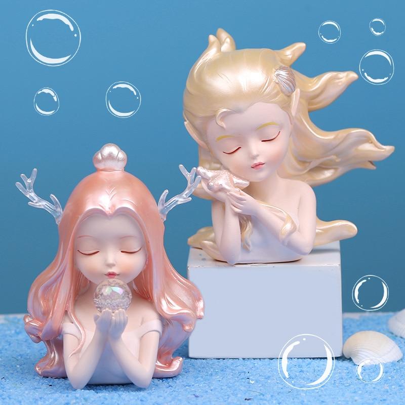Pretty Ocean Fairy Girls Ornaments Long Haired Fairy Delicate Resin Ornaments Gift for Friends Desk Car Home Decoration