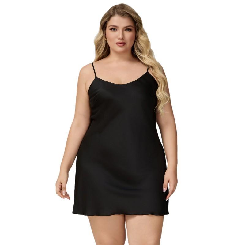 Womens Satin Chiffon Sleep Dress Plus Size V-Neck Sleeveless Nightgown Home Lounge Comfort