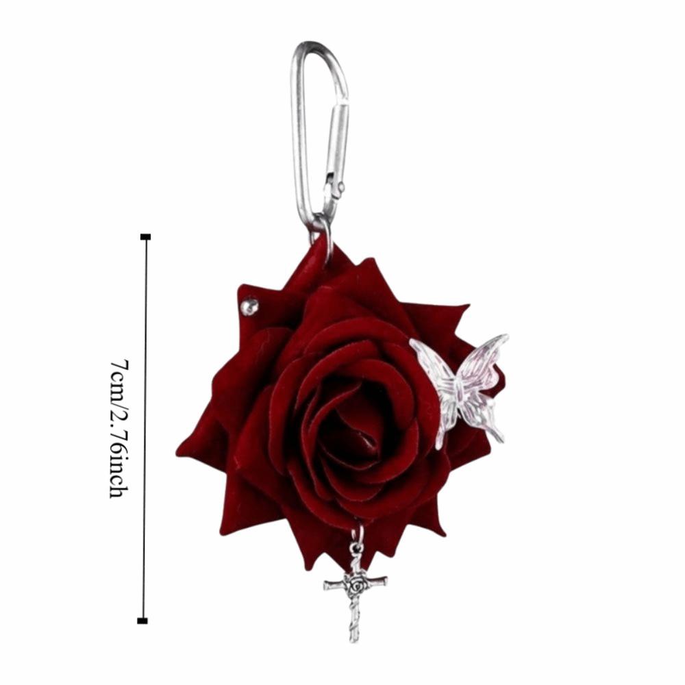Simulationsblume Rose Schlüsselanhänger Rucksack Dekoration Bunter Simulationsblumen-Schlüsselring Handgefertigt Bohren und Lochen