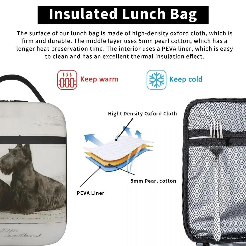 Vintage Scottish Terrier Dog Insulated Lunch Bag for Work School Scottie Pet Lover Leakproof Cooler Thermal Lunch Box Women Kids