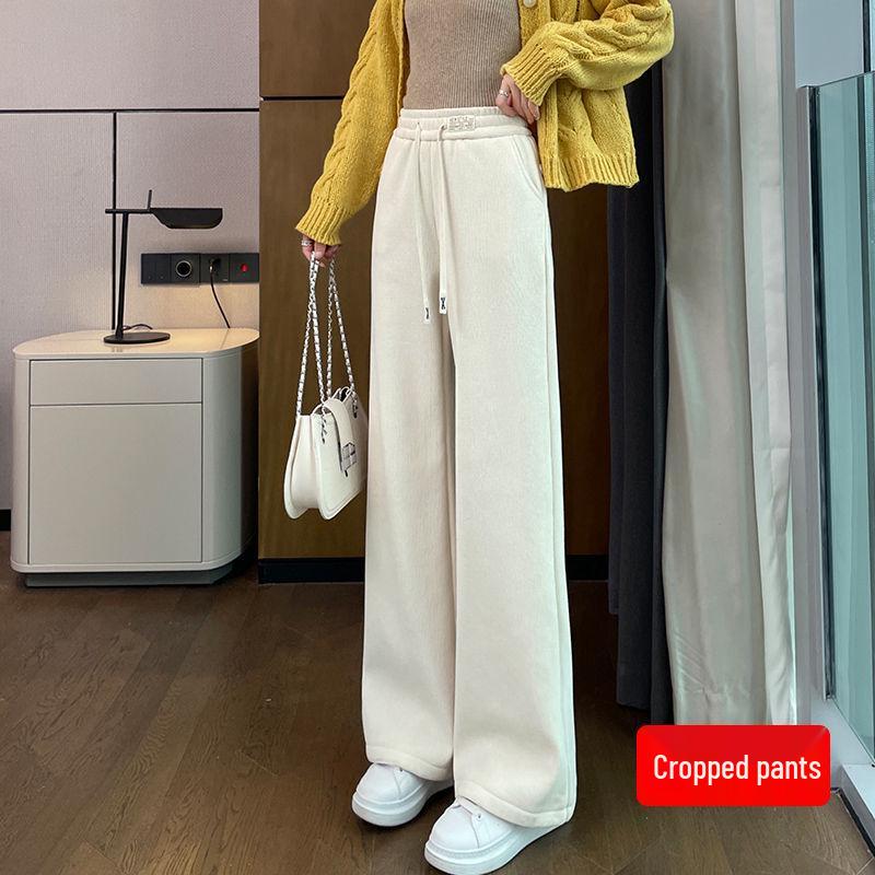 European Cotton Velvet Wide-Leg Pants for Women - Thickened, Loose Fit, Straight-Leg, Small Size, Casual, Perfect for Autumn and Winter