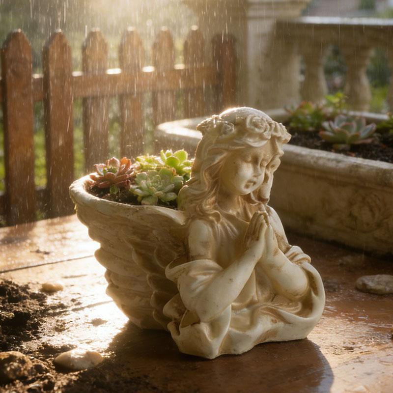 Retro Outdoor Garden Angel Flowerpot Courtyard Balcony Decoration Craft Flowerpot Statue Creative Accessory Gift for Friends