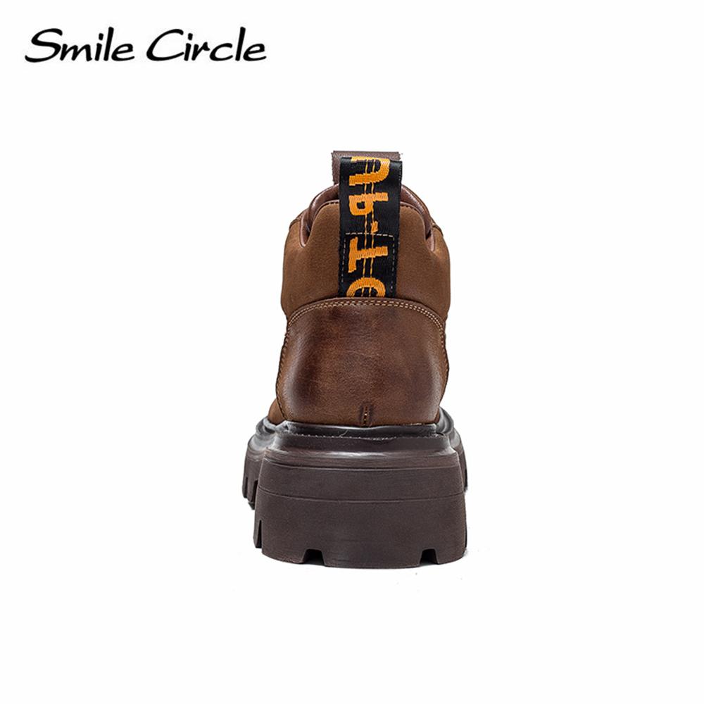 Natural Leather Chunky Women's Ankle Boots High Top Thick Bottom Boots Lace Up Casual Women's Motorcycle Boots