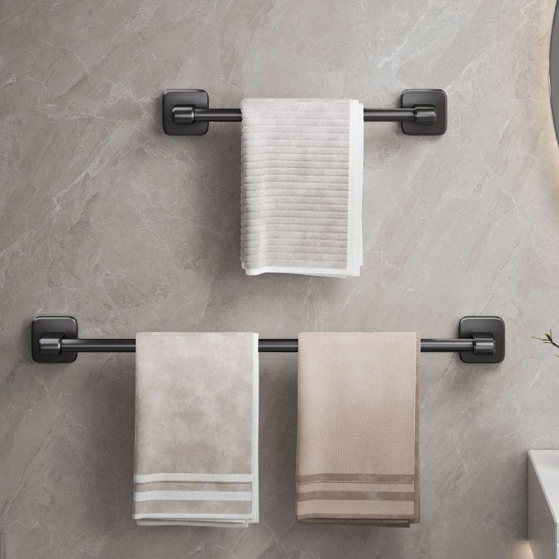 No-Punch Wall-Mounted Black Towel Rack with Shelf for Bathroom