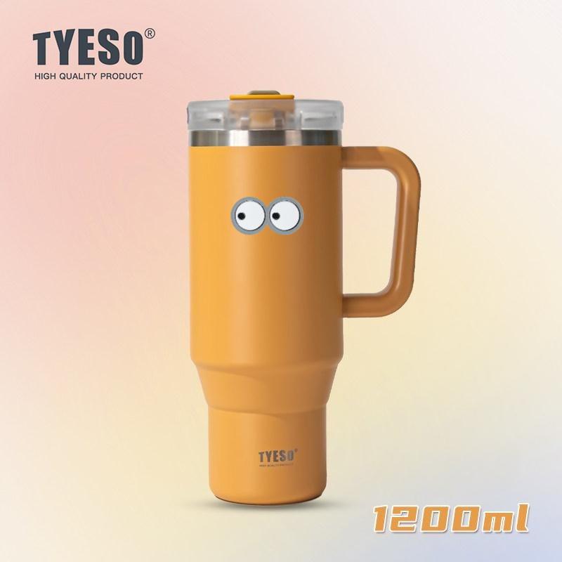 1200ml Tyeso Vacuum With Handle Bottle Stainless Steel Car Mug Straw Thermal Iced Travel Cup Tumbler Hot Cold Water Cup with Eye Sticker