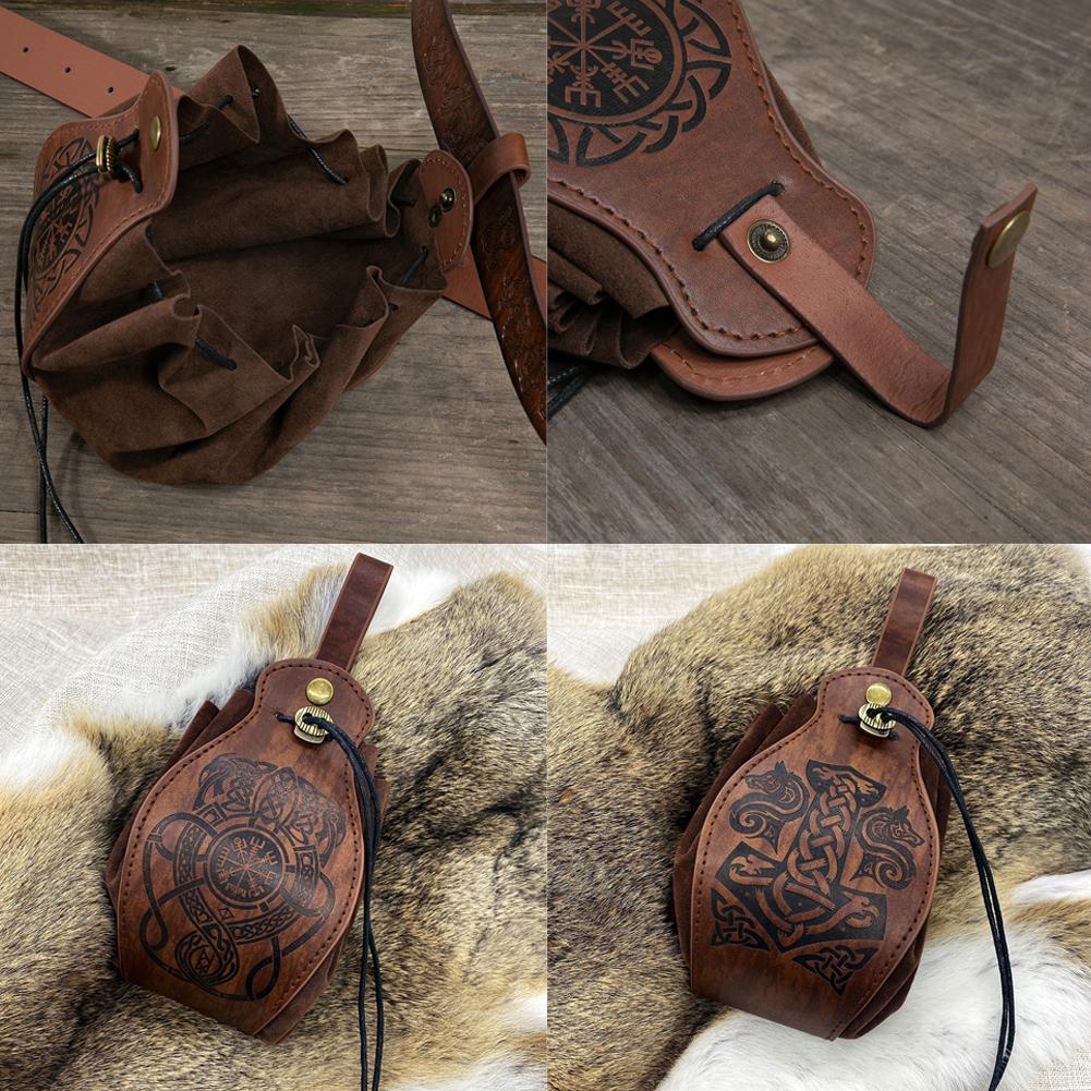 Artificial Leather Dice Bag Tray Design Viking Style Vintage Medieval Drawstring Pouch For D&D Role Playing Rpg Game Coin Purse Set