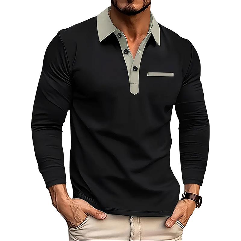 Frühling und Herbst Herren Langarm Poloshirt Business Casual Mode Klassisches Reverskragenhemd Europäische und Amerikanische Übergröße
