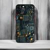 Techy Futuristic Pattern C-Circuit Board Phone Case Black Matte Thin Phone Case For iPhone17 16 15 14 13 ProMax