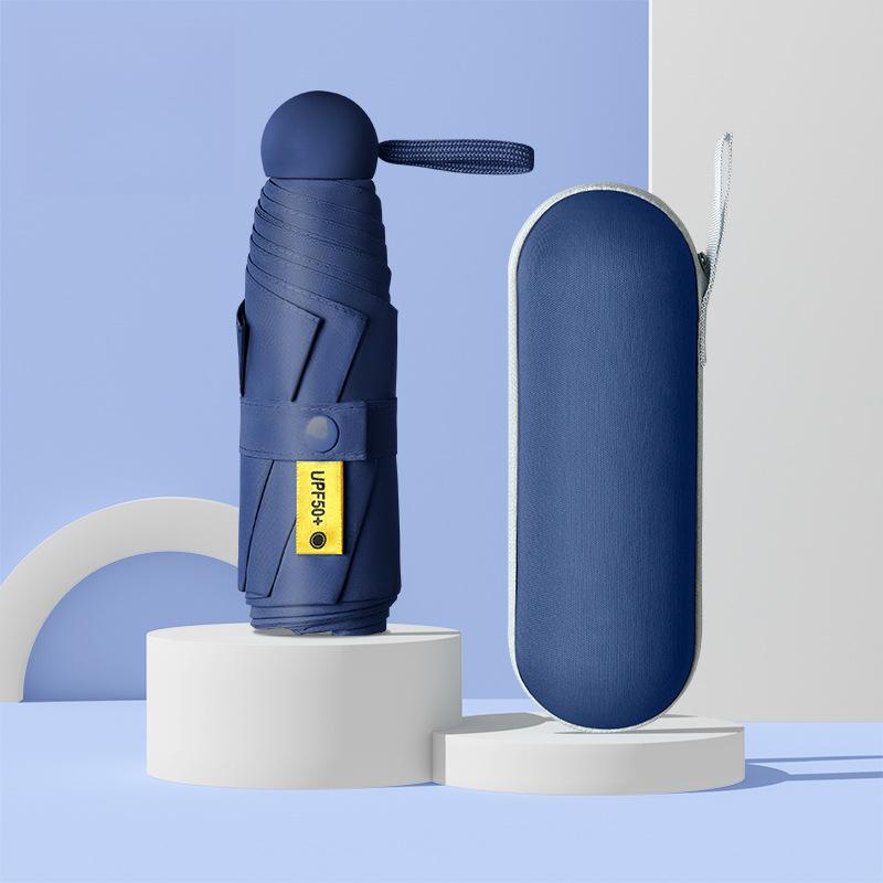 

Мини-зонт с 8 ребрами, портативный карманный капсульный зонт, защита от солнца, УФ-складной зонт, зонтик с коробкой 200g темно-синий