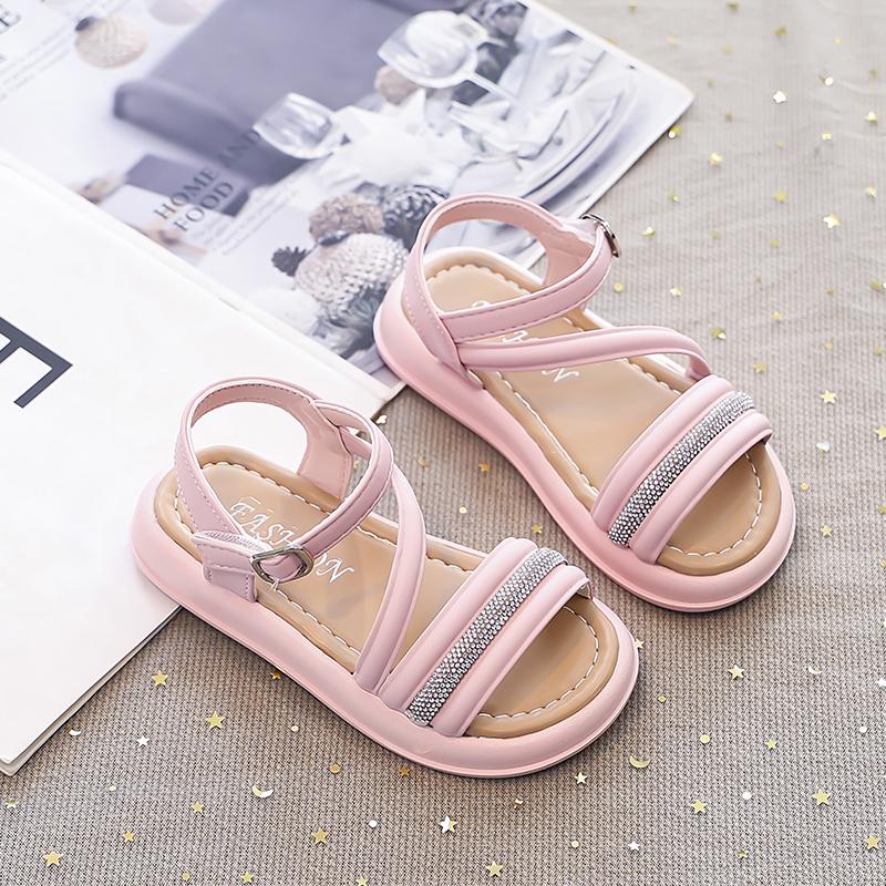 Flickor Strandskor Öppna Tår Halkfria Barnsandaler Kardborreband Prinsessstil 2025 Sommar Nya Barn Mode Sandaler Utomhus